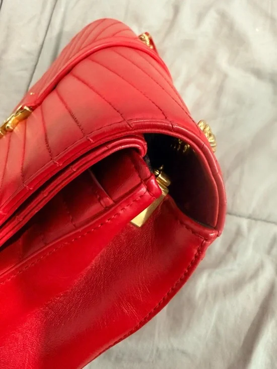 Saint Laurent Red Chevron Quilted Shoulder/Crossbody Bag with Gold YSL - Picture 7 of 11